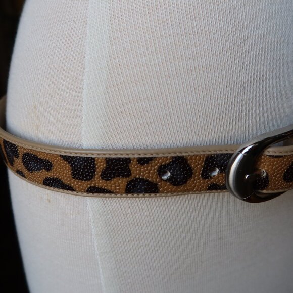 Unisex leopard print genuine stingray and leather belt silver buckle 32 - 35\